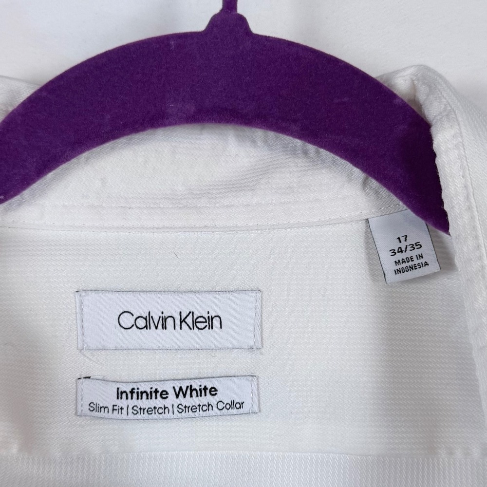 Calvin Klein Mens Dress Shirt LotX2 Slim Fit White Navy Blue 17 34/35 Preppy - Picture 12 of 16